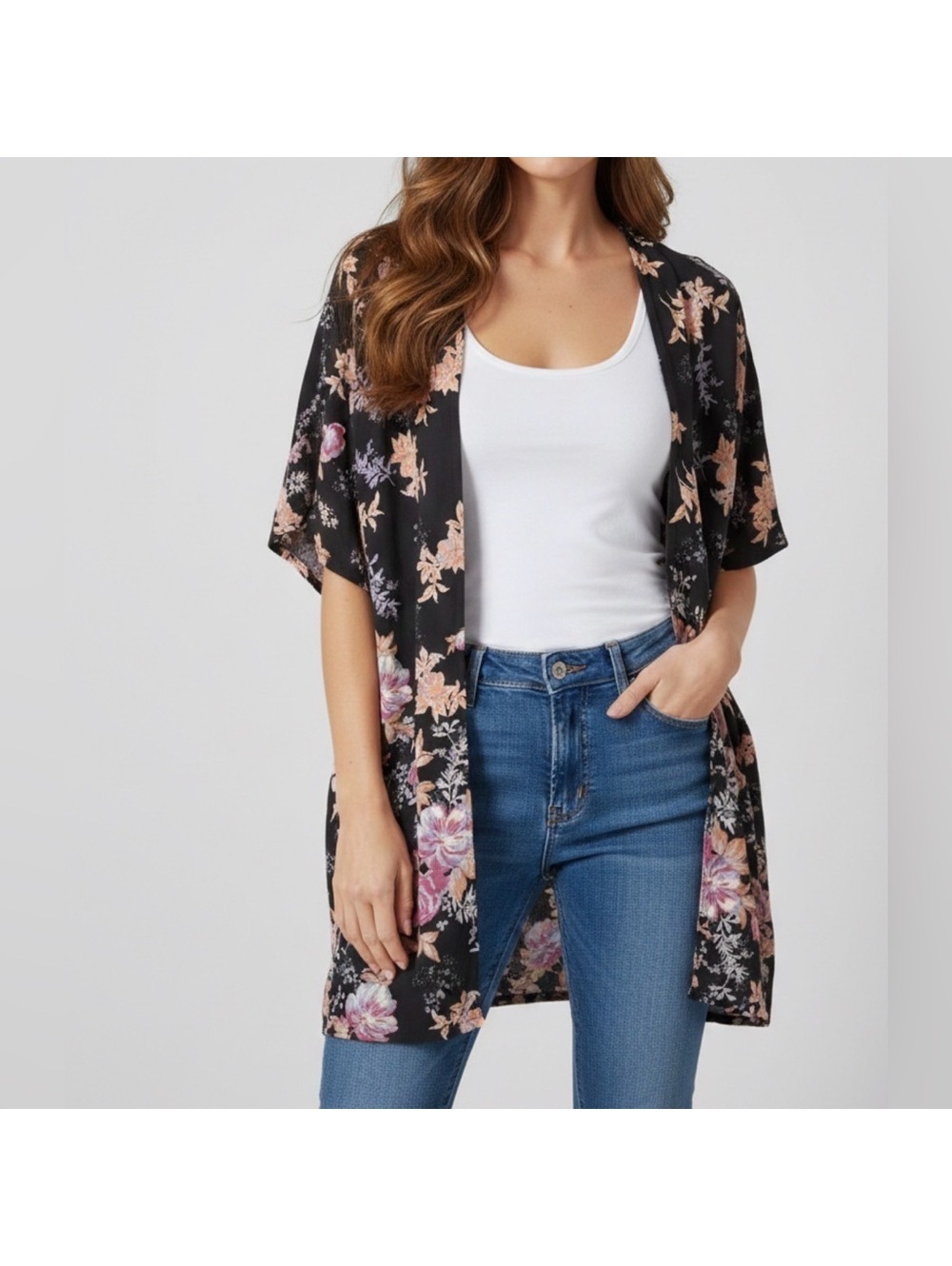 ANGIE Floral Whimsigoth Boho Chic Lightweight Resort Fly Away Kimono size medium